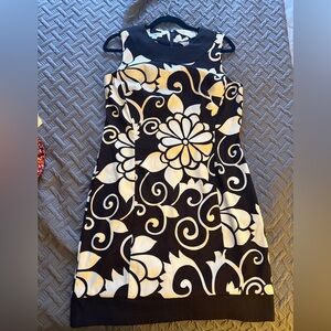 Brown  & White Floral Sleeveless Shift Dress